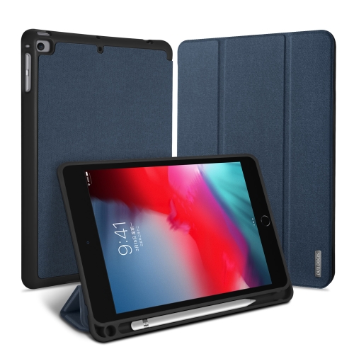 For iPad mini (2019) & 4 DUX DUCIS Domo Series Horizontal Flip Magnetic PU Leather Case with 3-folding Holder & Pen Slot(Blue)