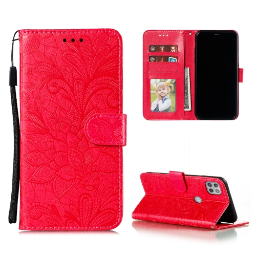 

For Motorola Moto G 5G Lace Flower Embossing Pattern Horizontal Flip Leather Case with Holder & Card Slots & Wallet & Photo Frame(Red)