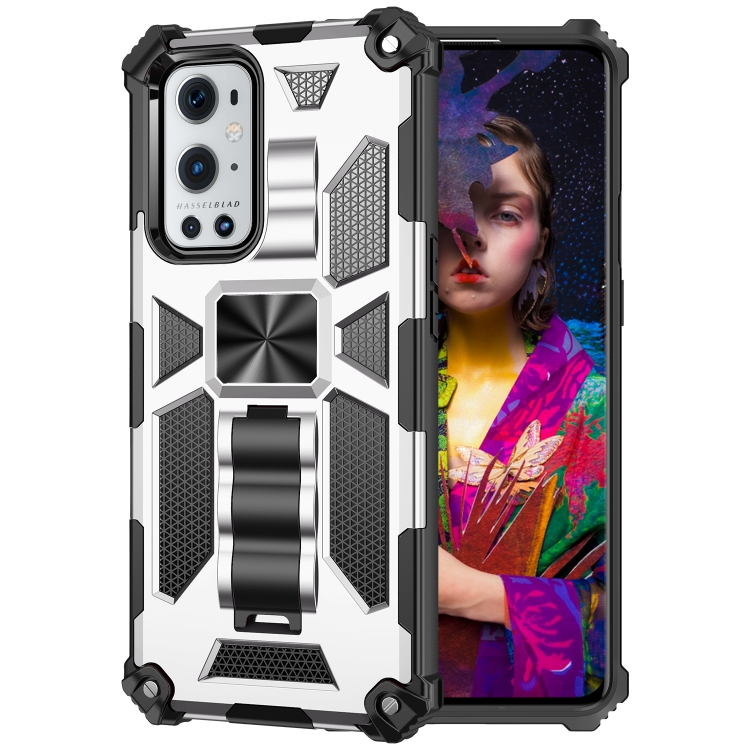 

For OnePlus 9 Pro Shockproof TPU + PC Magnetic Protective Case with Holder(Silver)