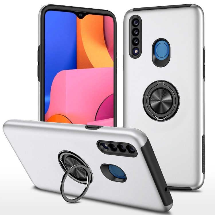 

For Samsung Galaxy A20s PC + TPU Shockproof Magnetic Protective Case with Invisible Ring Holder(Silver)
