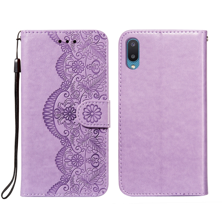 

For Samsung Galaxy A02 / M02 (EU) Flower Vine Embossing Pattern Horizontal Flip Leather Case with Card Slot & Holder & Wallet & Lanyard(Blue)