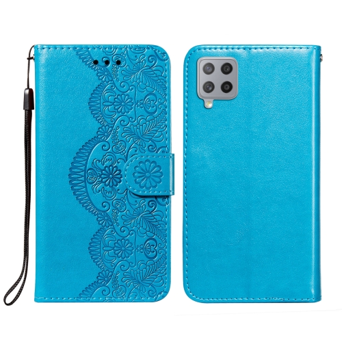 

For Samsung Galaxy F62 / M62 Flower Vine Embossing Pattern Horizontal Flip Leather Case with Card Slot & Holder & Wallet & Lanyard(Blue)