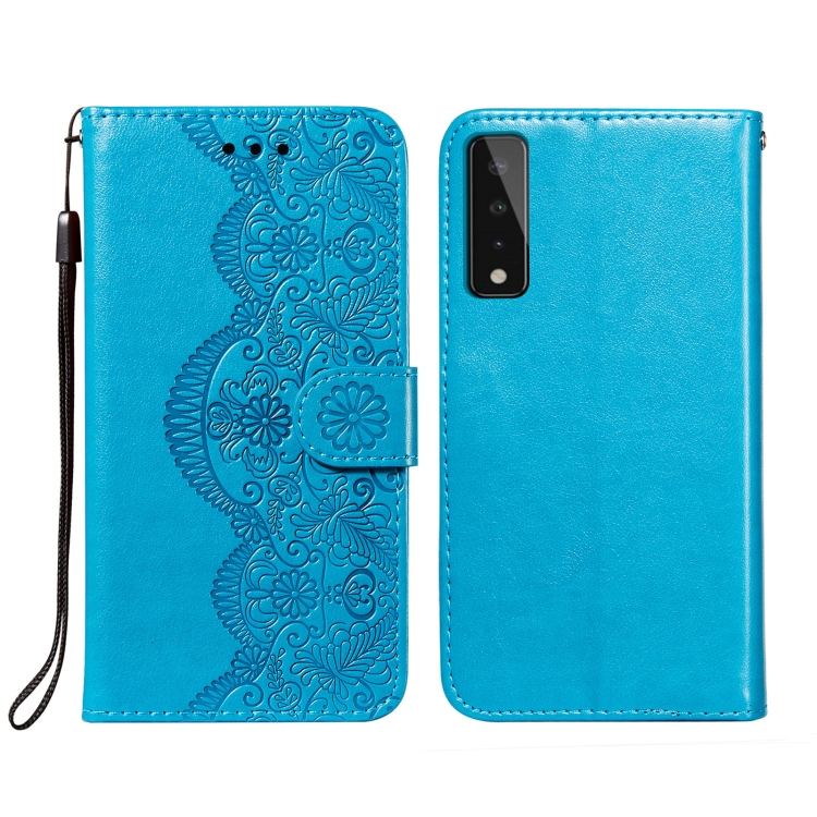 

For LG Stylo 7 5G Flower Vine Embossing Pattern Horizontal Flip Leather Case with Card Slot & Holder & Wallet & Lanyard(Blue)