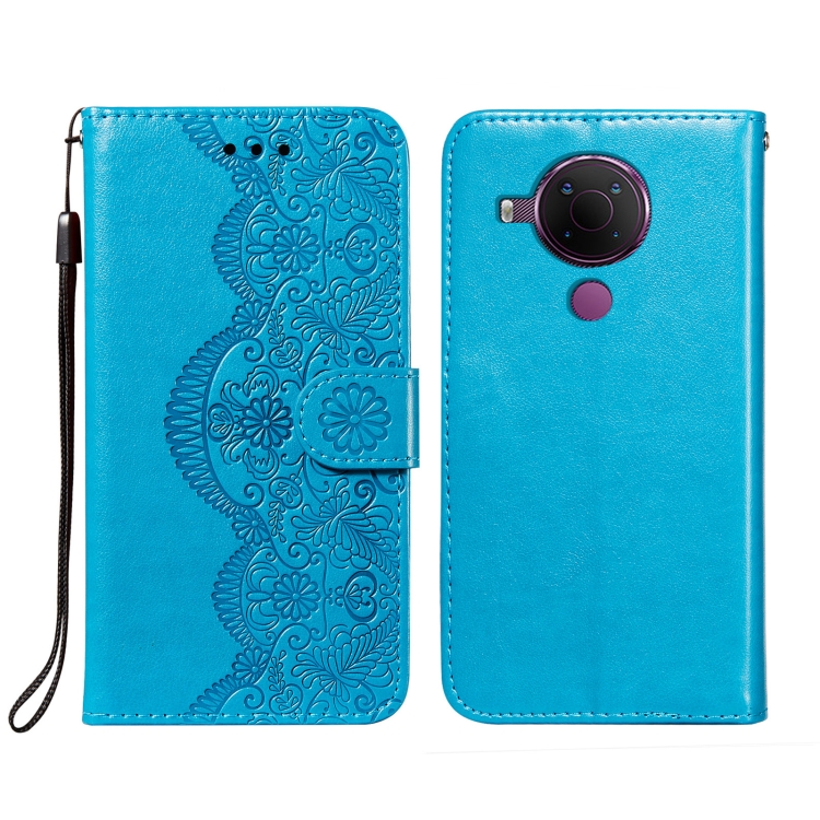 

For Nokia 5.4 Flower Vine Embossing Pattern Horizontal Flip Leather Case with Card Slot & Holder & Wallet & Lanyard(Blue)