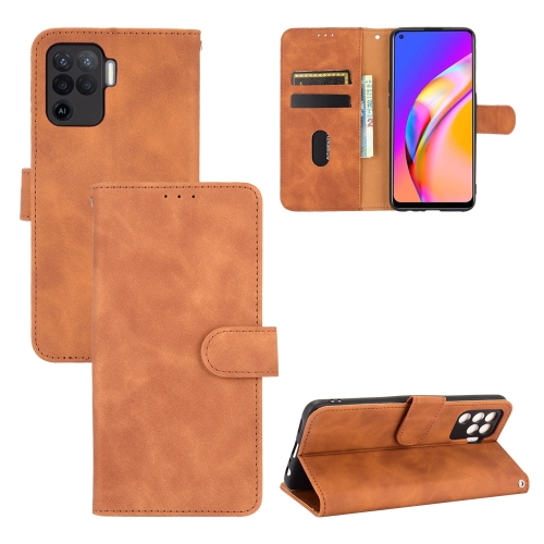 

For Oppo F19 Pro Solid Color Skin Feel Magnetic Buckle Horizontal Flip Calf Texture PU Leather Case with Holder & Card Slots & Wallet(Brown)