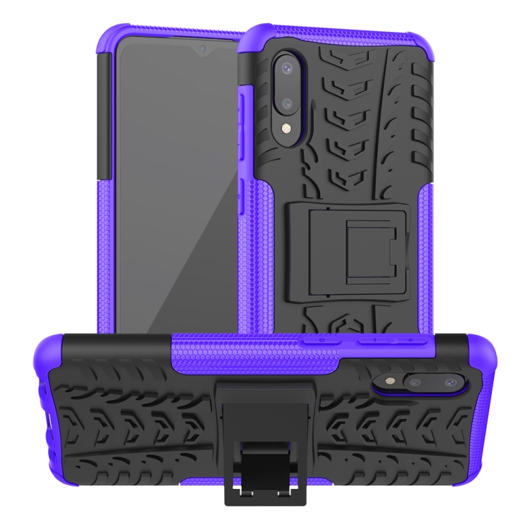 

For Samsung Galaxy A02(EU Version) Tire Texture Shockproof TPU+PC Protective Case with Holder(Purple)