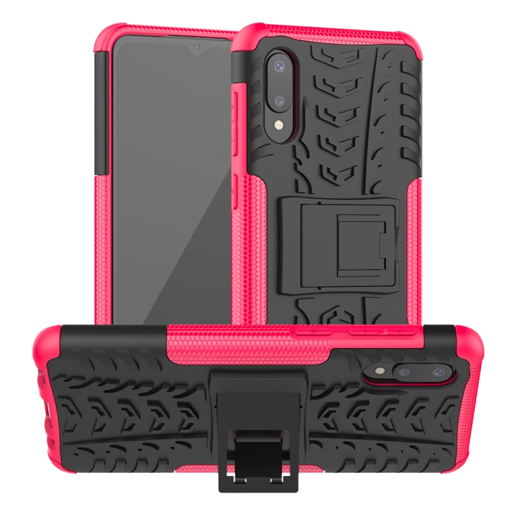 

For Samsung Galaxy A02(EU Version) Tire Texture Shockproof TPU+PC Protective Case with Holder(Pink)