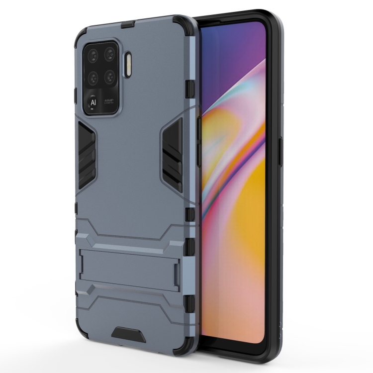 

For OPPO A94 Shockproof PC + TPU Protective Case with Hidden Holder(Navy Blue)