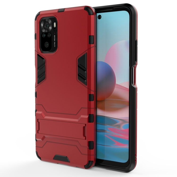 

For Xiaomi Redmi Note 10 4G Shockproof PC + TPU Protective Case with Hidden Holder(Red)