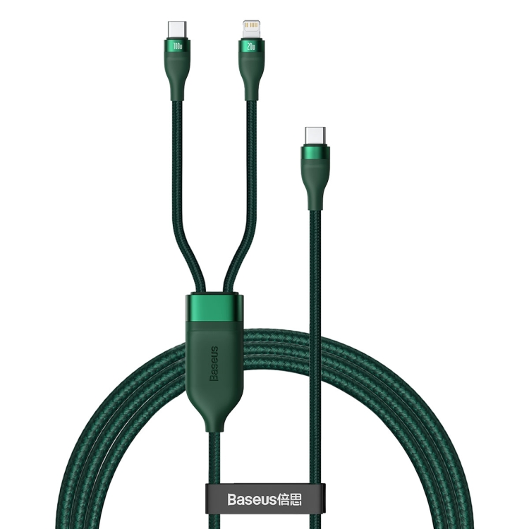 

Baseus CA1T2-F06 Flash Series 100W 2 in 1 USB-C / Type-C to USB-C / Type-C + 8 Pin Ports Fast Charging Data Cable, Cable Length: 1.2m(Dark Green)