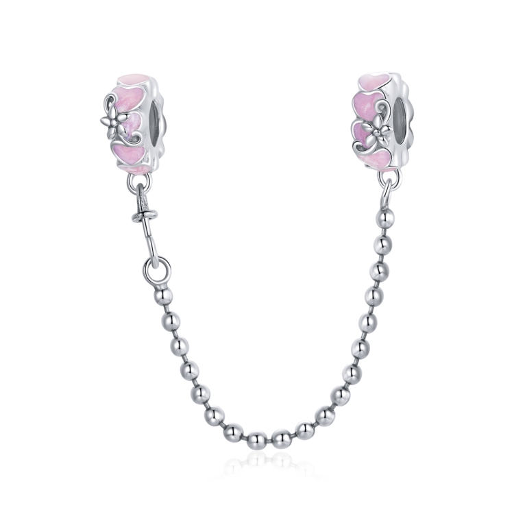 

S925 Sterling Silver Pink Heart Safety Chain DIY Bracelet Necklace Accessories
