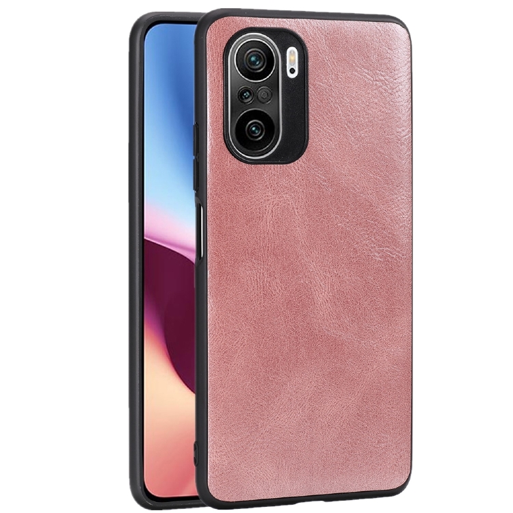 

For Xiaomi Redmi K40 Crazy Horse Textured Calfskin PU+PC+TPU Case(Rose Gold)