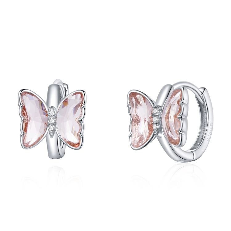 

S925 Sterling Silver Pink Zircon Butterfly Women Earrings