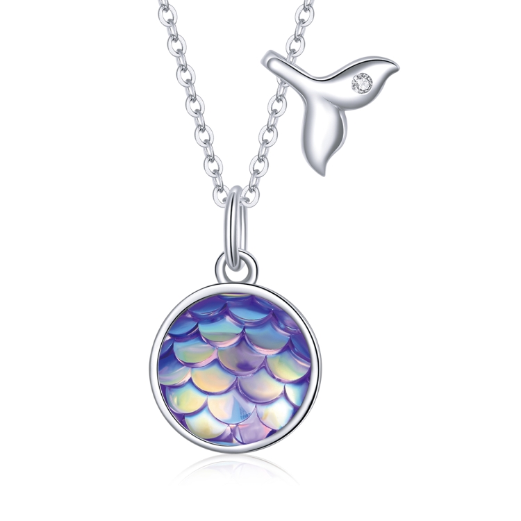 

S925 Sterling Silver Fish Tail Colorful Scales Women Nacklace Jewelry