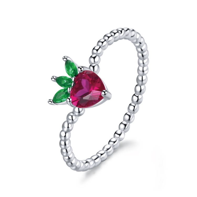 

S925 Sterling Silver Cute Little Strawberry Women Ring, Size:7