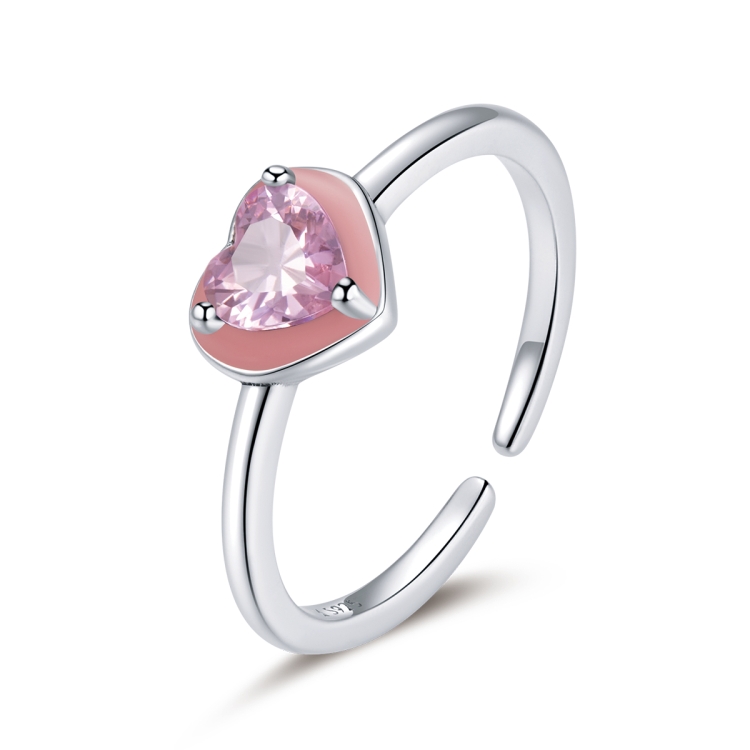 

S925 Sterling Silver Heart Pink Zircon Women Open Ring