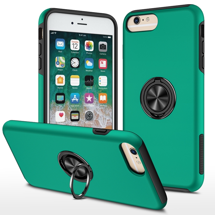 

PC + TPU Shockproof Magnetic Protective Case with Invisible Ring Holder For iPhone 6 Plus(Dark Green)