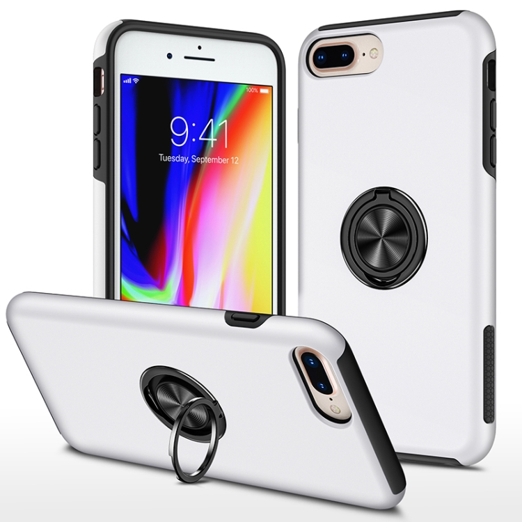 

PC + TPU Shockproof Magnetic Protective Case with Invisible Ring Holder For iPhone 8 Plus / 7 Plus(Silver)