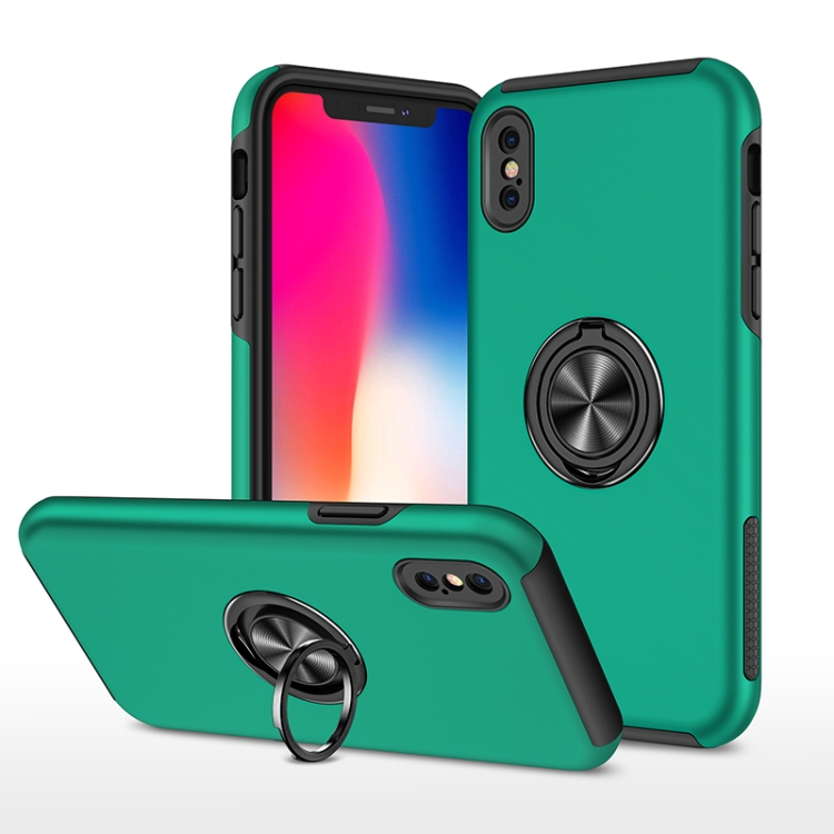 

PC + TPU Shockproof Magnetic Protective Case with Invisible Ring Holder For iPhone XS Max(Dark Green)