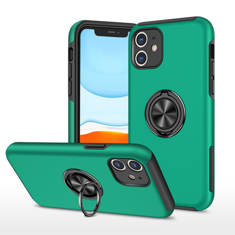 

PC + TPU Shockproof Magnetic Protective Case with Invisible Ring Holder For iPhone 11(Dark Green)