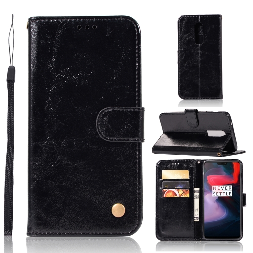 

For OnePlus 6 Retro Copper Buckle Crazy Horse Horizontal Flip PU Leather Case with Holder & Card Slots & Wallet & Lanyard(Black)