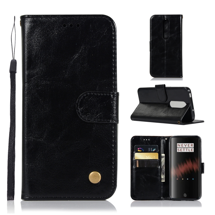 

For OnePlus 7 Retro Copper Buckle Crazy Horse Horizontal Flip PU Leather Case with Holder & Card Slots & Wallet & Lanyard(Black)