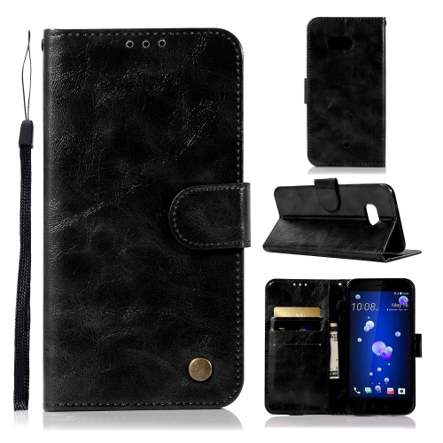 

For HTC U11 Retro Copper Buckle Crazy Horse Horizontal Flip PU Leather Case with Holder & Card Slots & Wallet & Lanyard(Black)