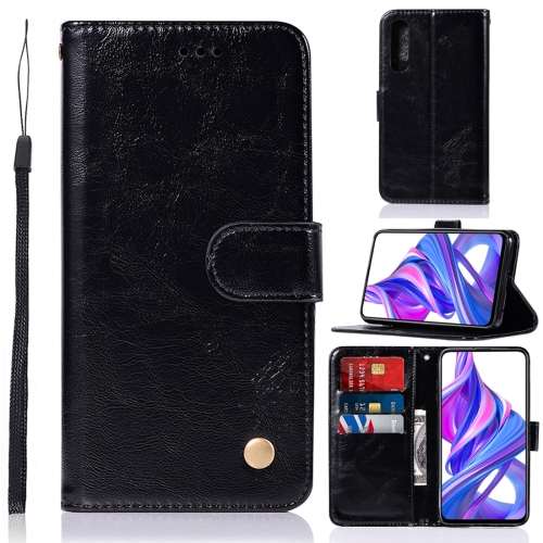 

For Huawei Honor 9X / 9X Pro Retro Copper Buckle Crazy Horse Horizontal Flip PU Leather Case with Holder & Card Slots & Wallet & Lanyard(Black)