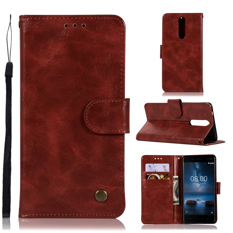 

For Nokia 8 Retro Copper Buckle Crazy Horse Horizontal Flip PU Leather Case with Holder & Card Slots & Wallet & Lanyard(Wine red)