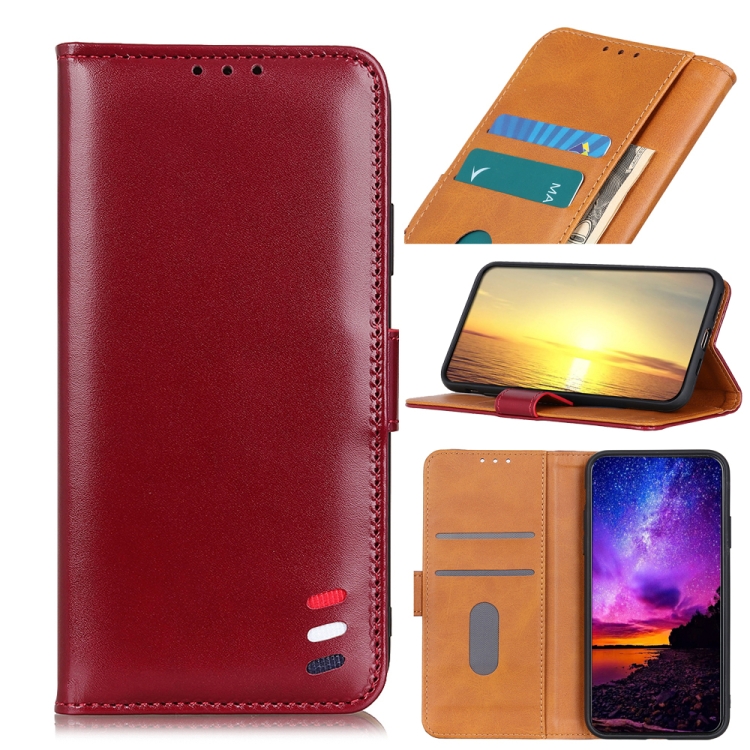 

For Alcatel 1S (2021) 3-Color Pearl Texture Magnetic Buckle Horizontal Flip PU Leather Case with Card Slots & Wallet & Holder(Wine Red)