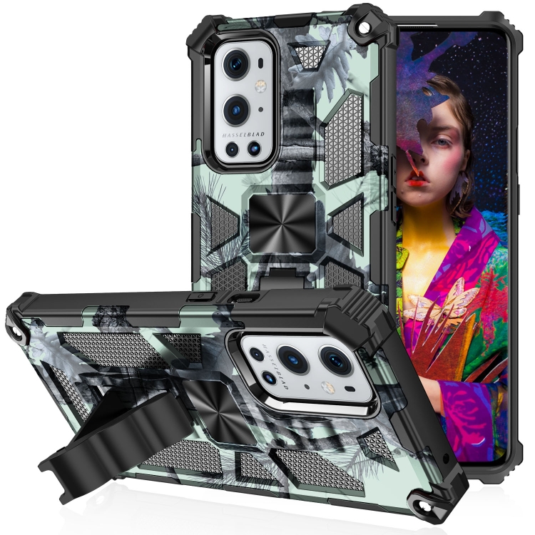 

For OnePlus 9 Camouflage Armor Shockproof TPU + PC Magnetic Protective Case with Holder(Mint Green)
