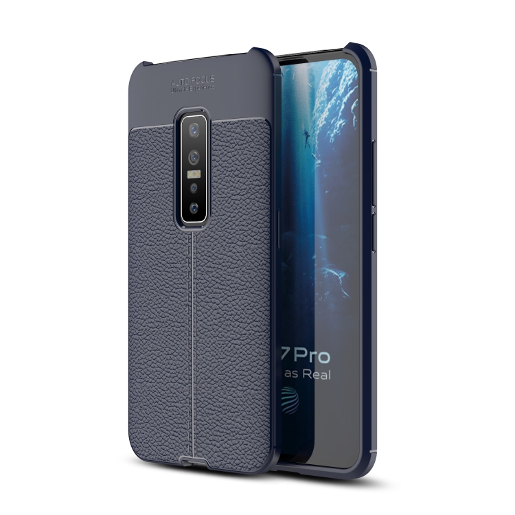 

For Vivo V17 Pro Litchi Texture TPU Shockproof Protective Case(Navy Blue)