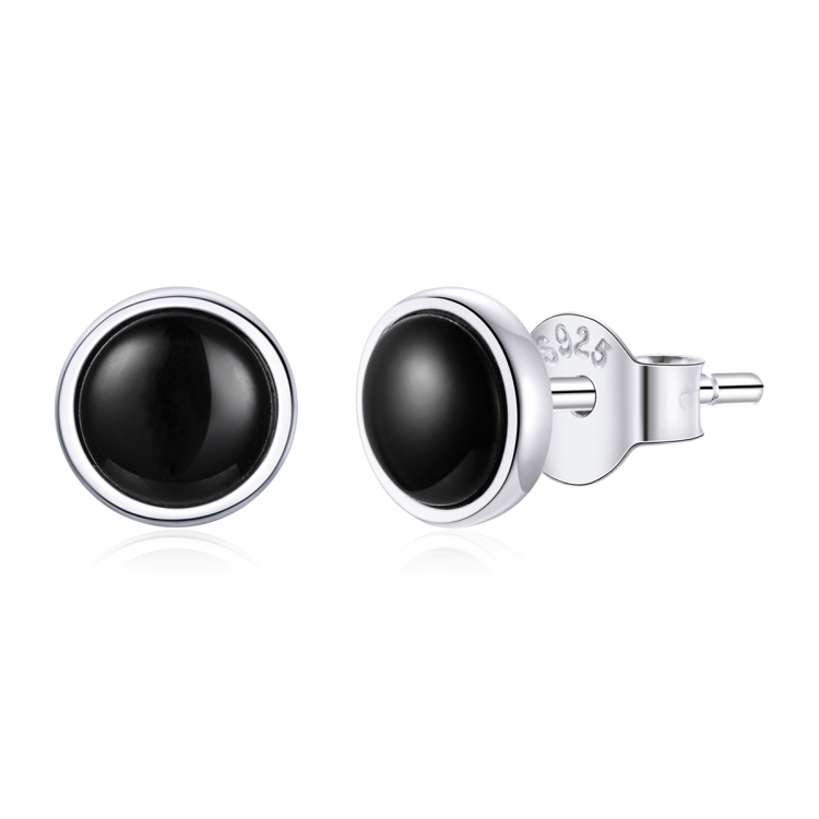 

S925 Sterling Silver Simple Round Black Zircon Ear Studs Women Earrings