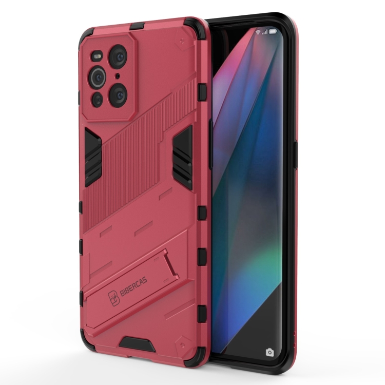 

For OPPO Find X3 Punk Armor 2 in 1 PC + TPU Shockproof Case with Invisible Holder(Light Red)