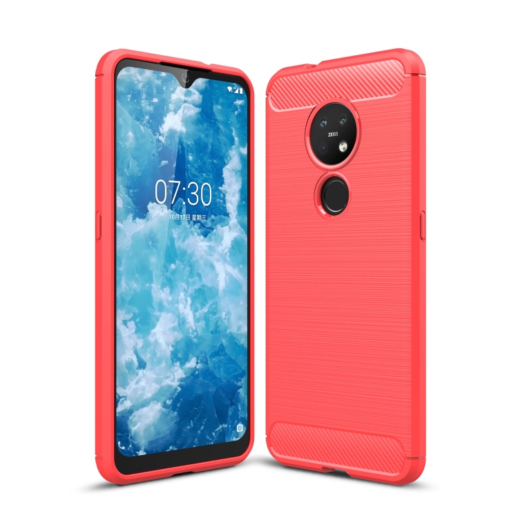

For Nokia 7.2 & 6.2 Brushed Texture Carbon Fiber TPU Protective Case(Red)