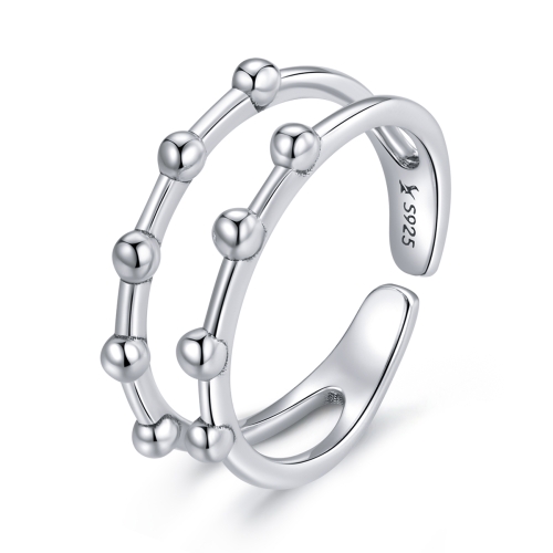 

S925 Sterling Silver Simple Beads Lines Women Open Ring