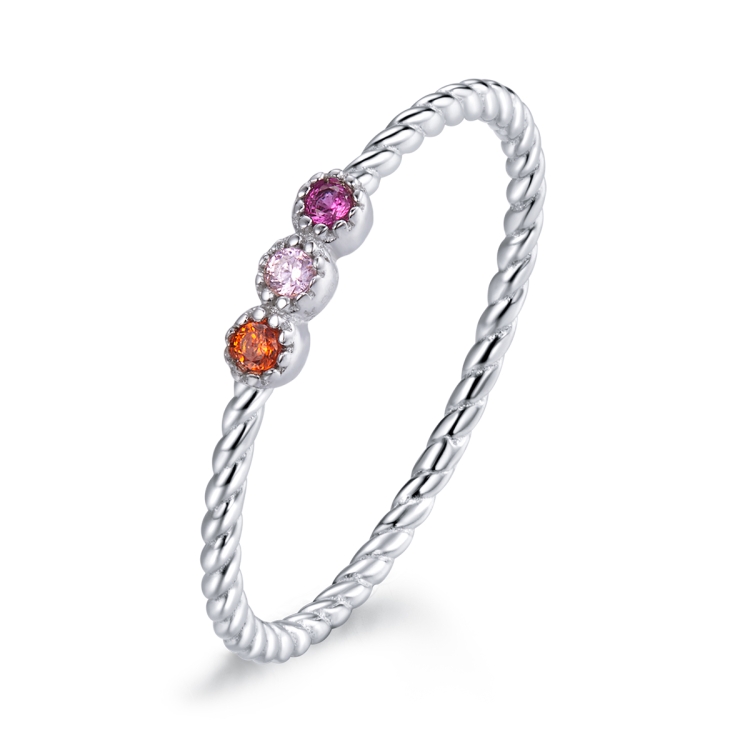 

S925 Sterling Silver Colorful Stone Love Women Ring, Size:6(Rose Red+Pink+Orange)