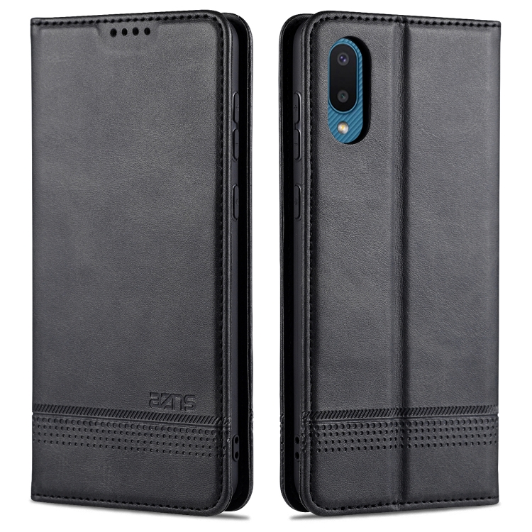 

For Samsung Galaxy A02 AZNS Magnetic Calf Texture Horizontal Flip Leather Case with Card Slots & Holder & Wallet(Black)