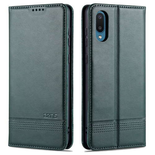 

For Samsung Galaxy A02 AZNS Magnetic Calf Texture Horizontal Flip Leather Case with Card Slots & Holder & Wallet(Dark Green)