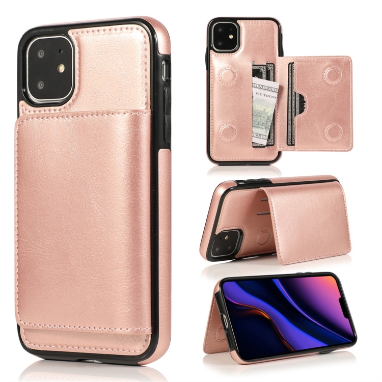 

For iPhone 11 Shockproof PU + TPU Protective Case with Card Slots & Holder(Rose Gold)