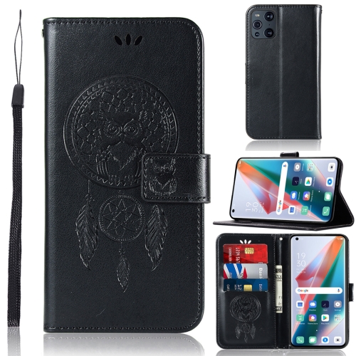 

For OPPO Find X3 Wind Chime Owl Embossing Pattern Horizontal Flip Leather Case, with Holder & Card Slots & Wallet(Black)