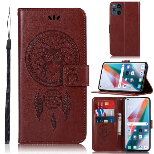 

For OPPO Find X3 Wind Chime Owl Embossing Pattern Horizontal Flip Leather Case, with Holder & Card Slots & Wallet(Brown)