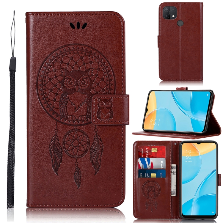 

For OPPO A15 Wind Chime Owl Embossing Pattern Horizontal Flip Leather Case, with Holder & Card Slots & Wallet(Brown)