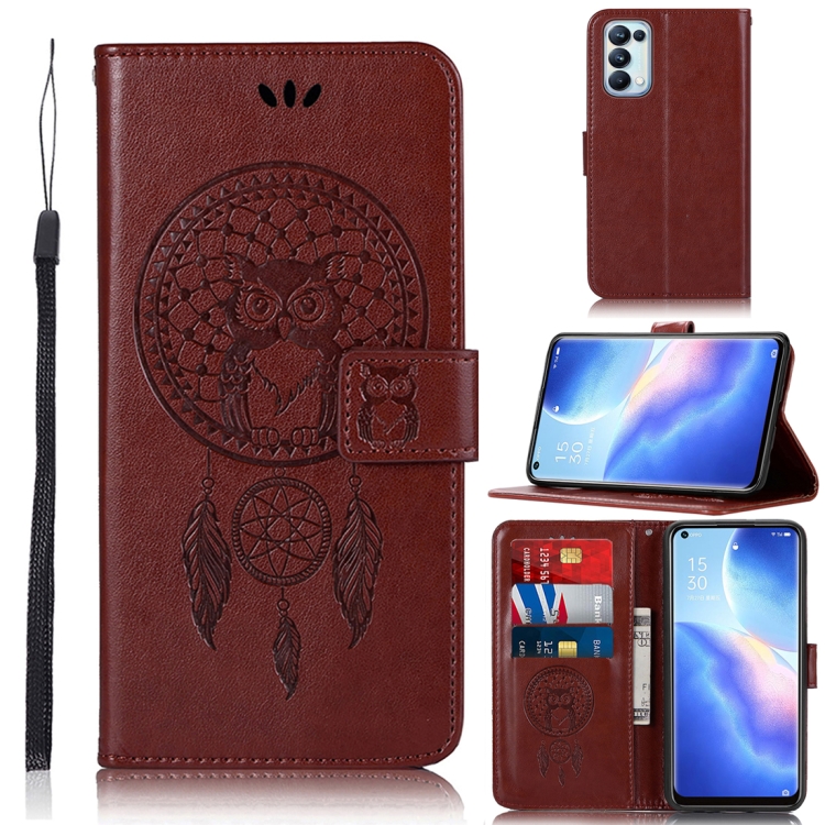 

For OPPO Reno5 Pro 5G Wind Chime Owl Embossing Pattern Horizontal Flip Leather Case, with Holder & Card Slots & Wallet(Brown)