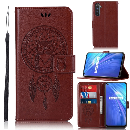 

For OPPO Realme 6 Wind Chime Owl Embossing Pattern Horizontal Flip Leather Case, with Holder & Card Slots & Wallet(Brown)