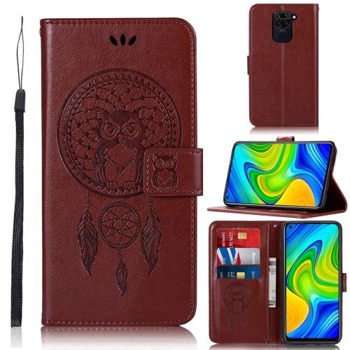 

For Xiaomi Redmi Note 9 Wind Chime Owl Embossing Pattern Horizontal Flip Leather Case with Holder & Card Slots & Wallet(Brown)