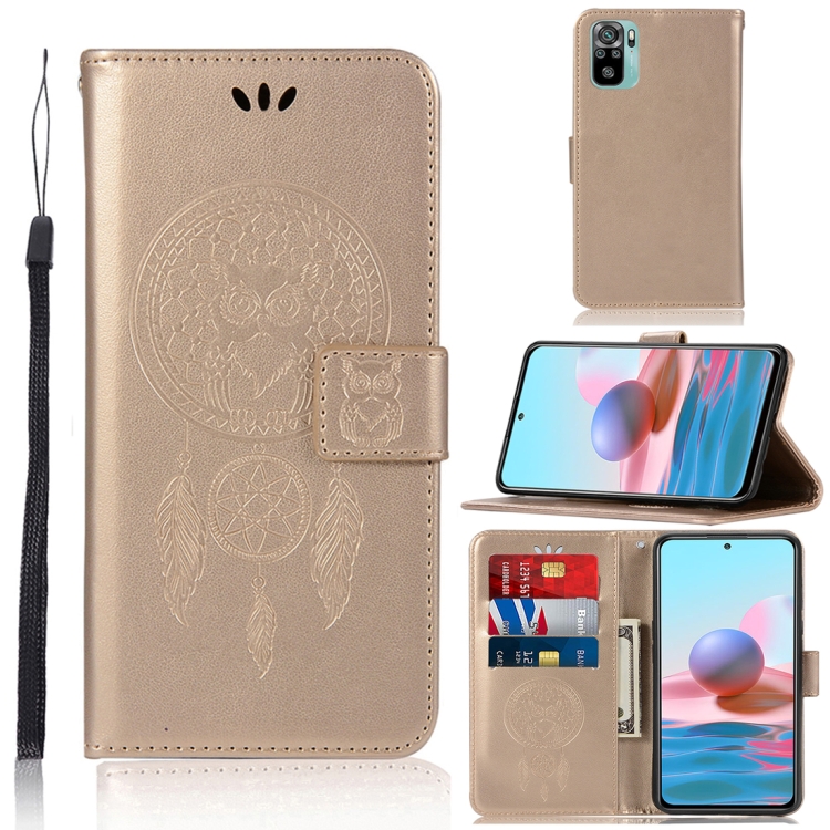 

For Xiaomi Redmi Note 10 4G Wind Chime Owl Embossing Pattern Horizontal Flip Leather Case with Holder & Card Slots & Wallet(Gold)