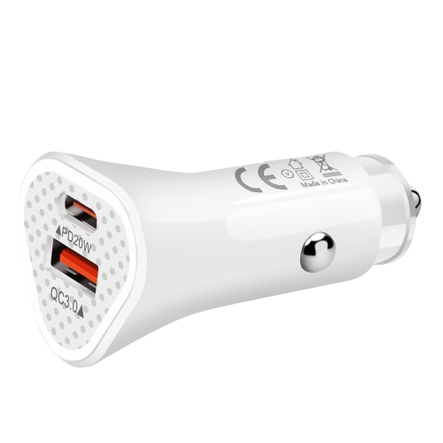 

YSY-313PD20W QC3.0 USB + PD 20W USB-C / Type-C Triangle Dual Ports Fast Charging Car Charger(White)