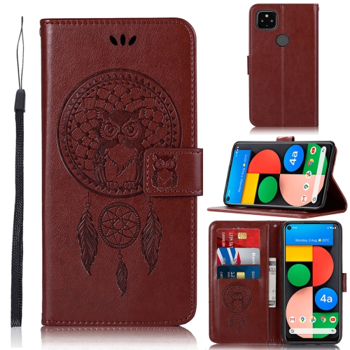 

For Google Pixel 4a 5G Wind Chime Owl Embossing Pattern Horizontal Flip Leather Case with Holder & Card Slots & Wallet(Brown)