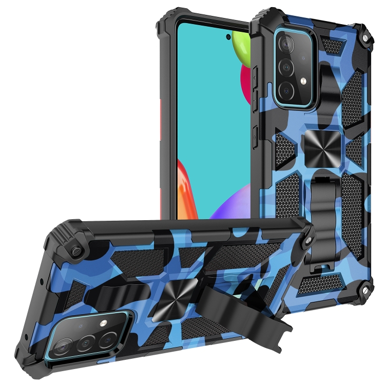 

For Samsung Galaxy A72 4G / 5G Camouflage Armor Shockproof TPU + PC Magnetic Protective Case with Holder(Dark Blue)